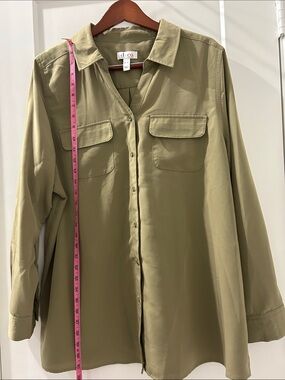 Olive Green Button Front Utility Shirt